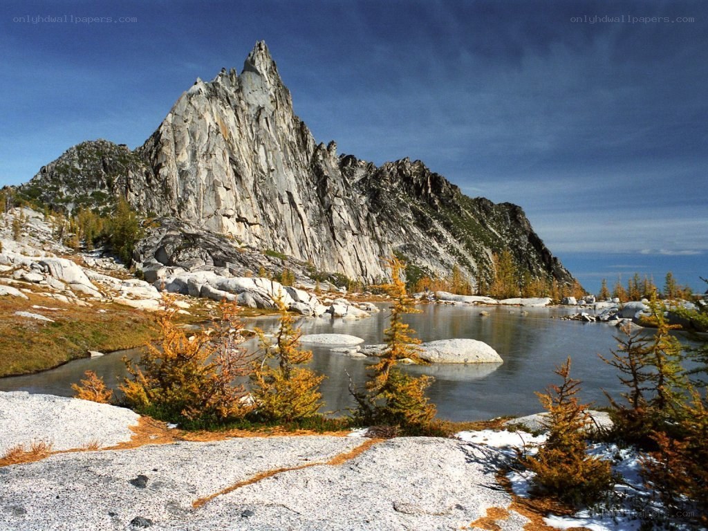 Mountain peak and alpine lake