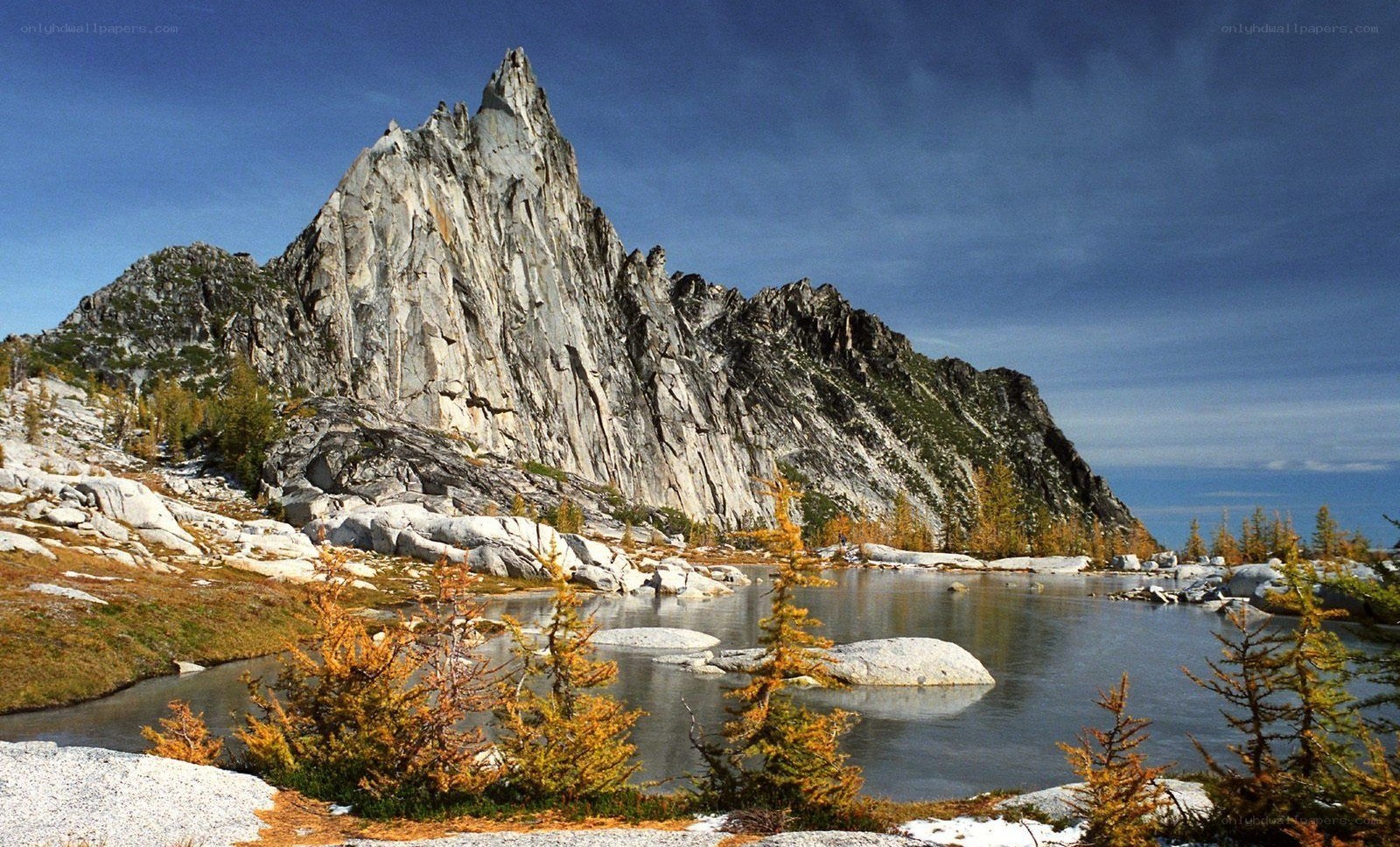Mountain peak and alpine lake