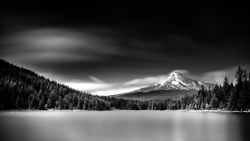 Mountain Peak and Lake — Black