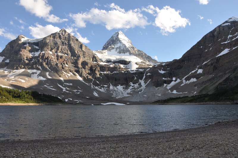 Mountain Peak and Lake — Blue, Serene, Afternoon, Photograph, Snow