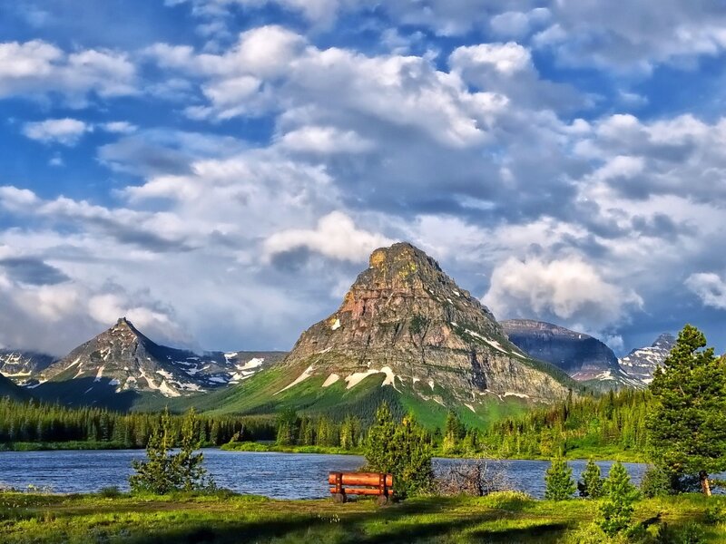 Mountain Peak and Lake — Blue, Serene, Afternoon, Photograph