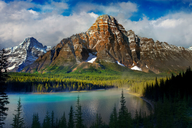 Mountain Peak and Lake — Blue, Serene, Morning