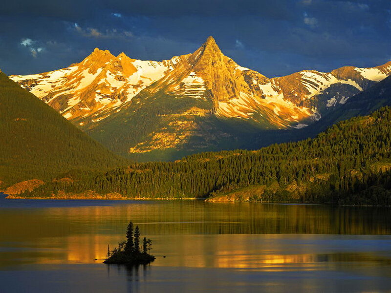 Mountain Peak and Lake — Blue