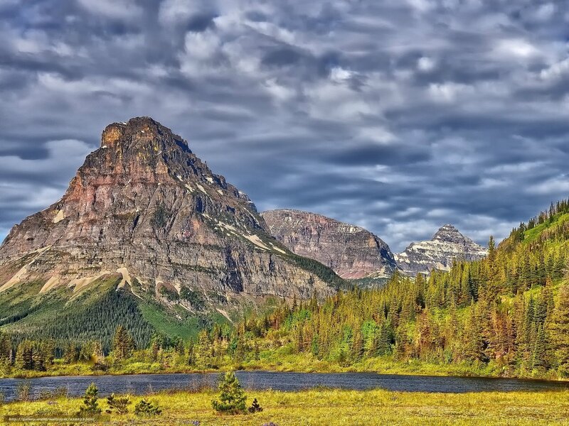 Mountain Peak and Lake — Green, Dramatic, Afternoon, Photograph, Forest