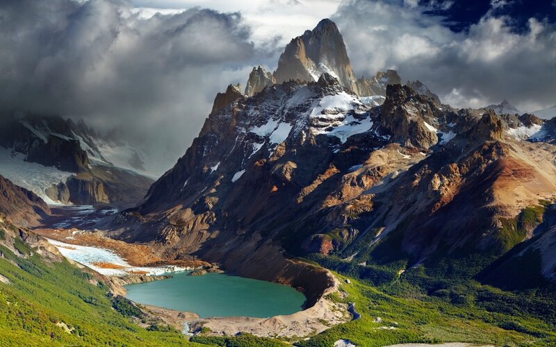 Mountain Peak and Lake — Green, Dramatic, Afternoon, Photograph