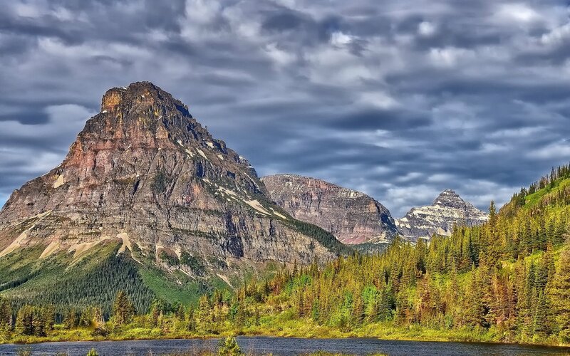 Mountain Peak and Lake — Green, Dramatic, Afternoon
