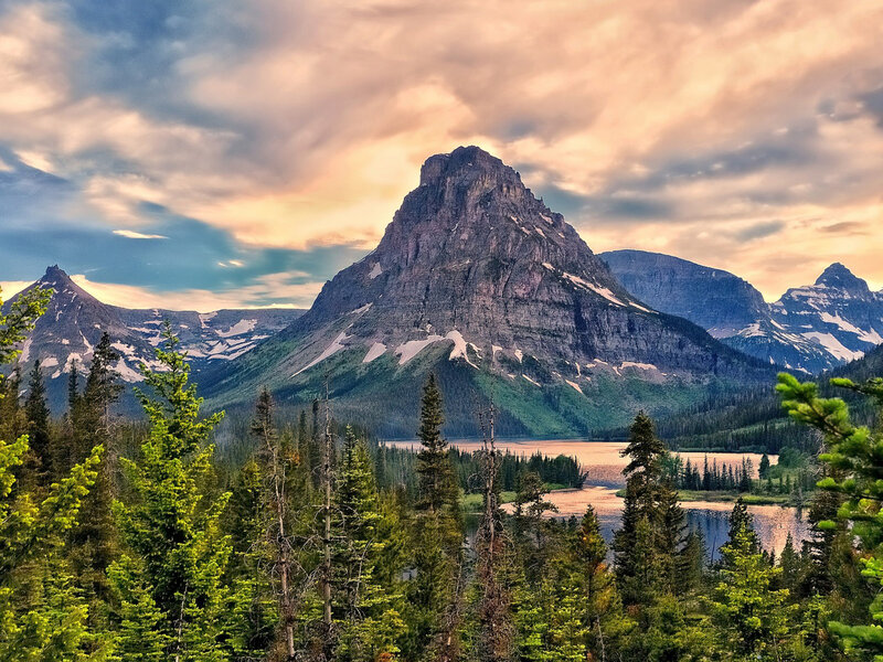 Mountain Peak and Lake — Green, Dramatic