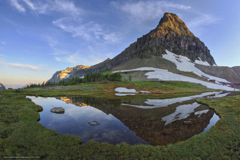 Mountain Peak and Pond — Blue, Serene, Morning