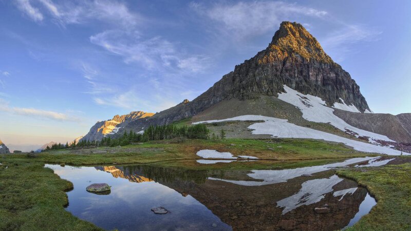 Mountain Peak and Pond — Blue