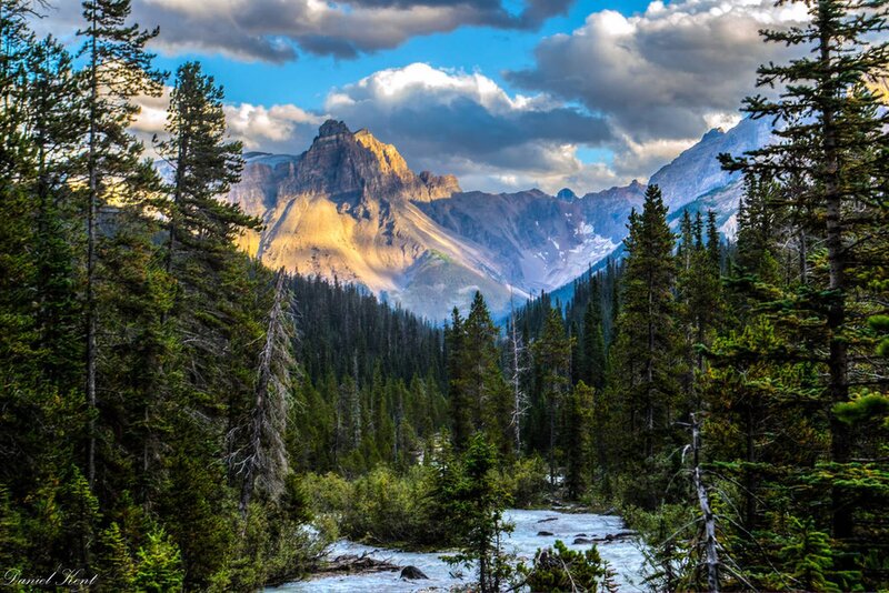 Mountain Peak and River — Blue, Dramatic