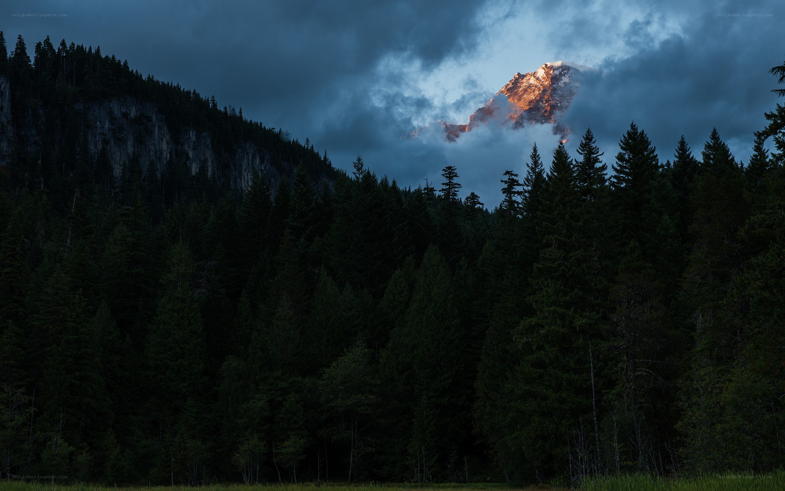 Mountain peak at dusk