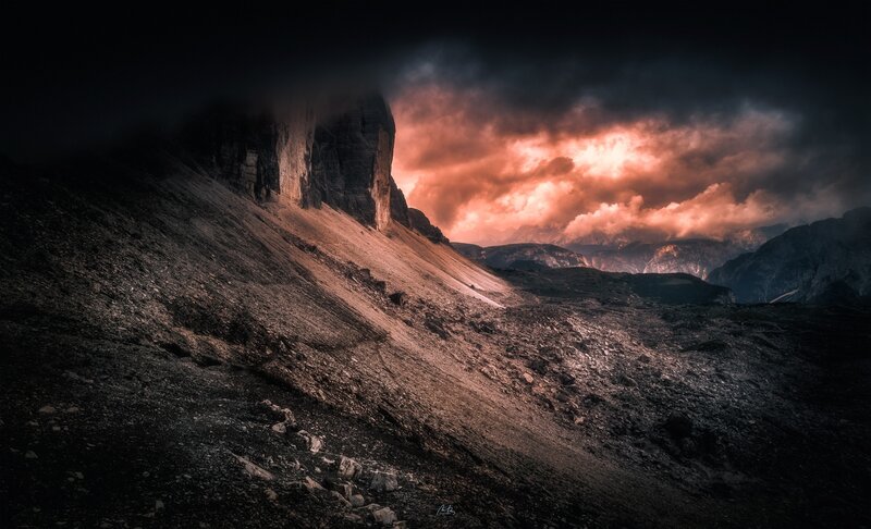 Mountain Peak at Dusk — Black