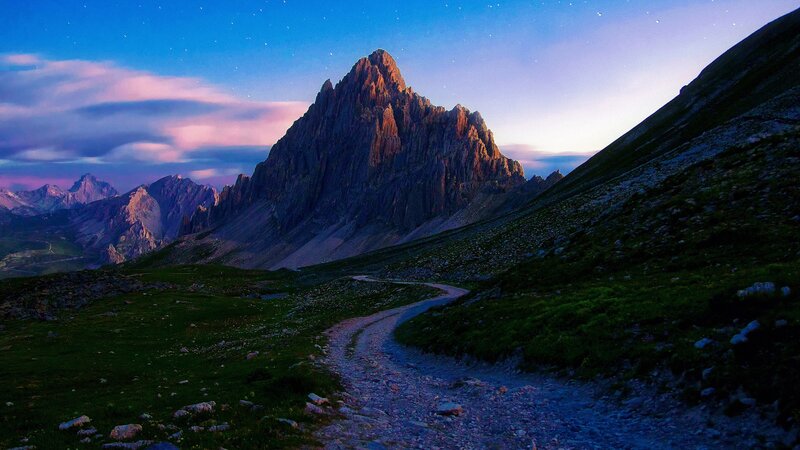 Mountain Peak at Dusk — Blue, Serene, Night