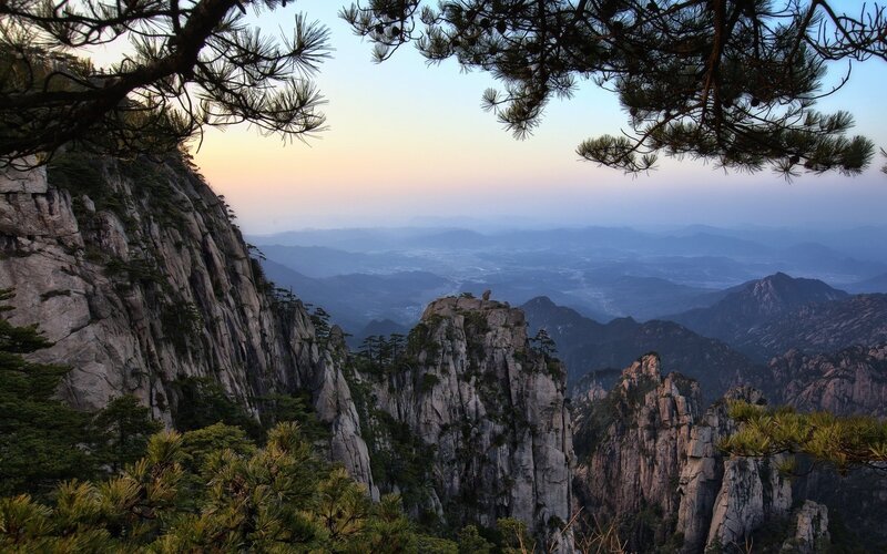 Mountain Peak at Dusk — Blue, Serene, Sunset