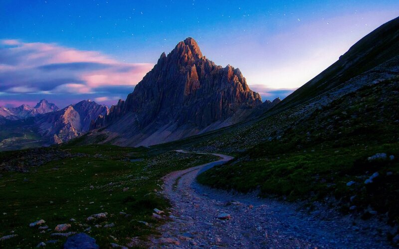 Mountain Peak at Dusk — Blue, Serene