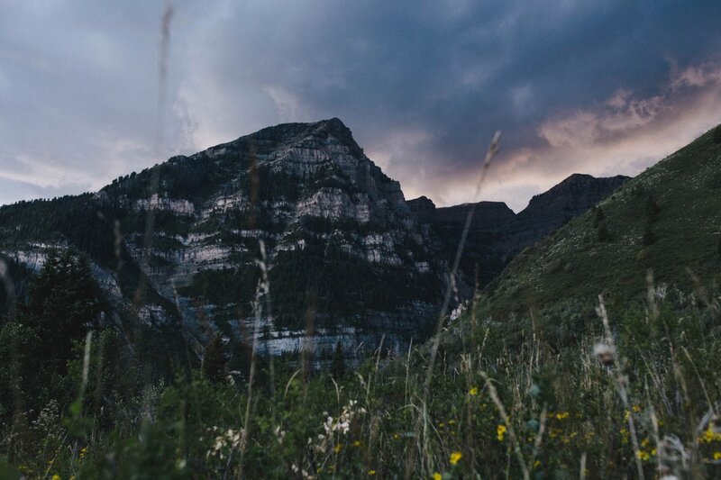 Mountain Peak at Dusk — Gray, Dramatic