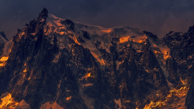 Mountain Peak at Dusk — Orange, Dramatic
