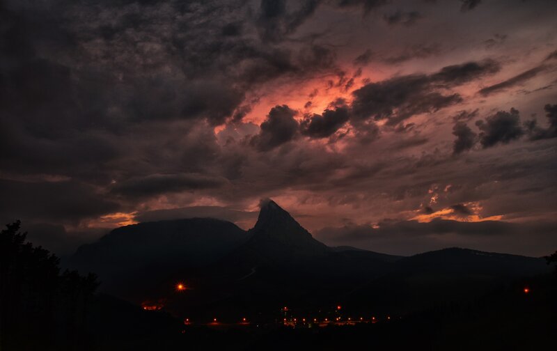Mountain Peak at Dusk — Purple, Dramatic, Night