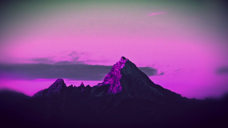 Mountain Peak at Dusk — Purple, Dramatic