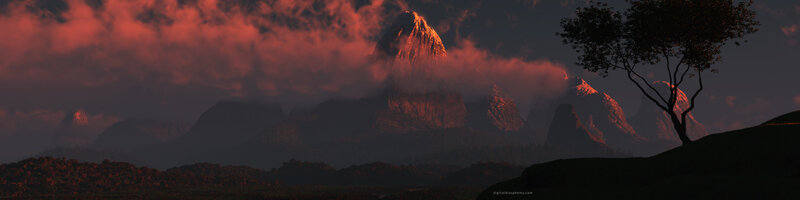 Mountain Peak at Dusk — Red, Dramatic