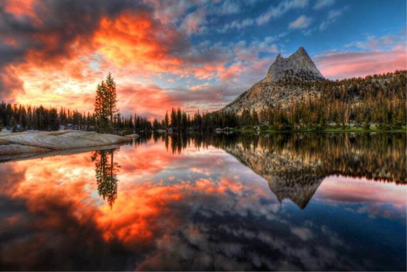 Mountain Peak at Lake — Orange