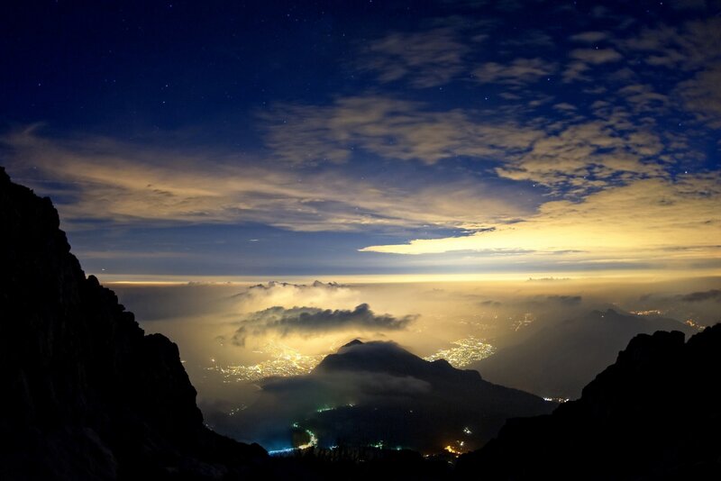 Mountain Peak at Night — Blue, Dramatic