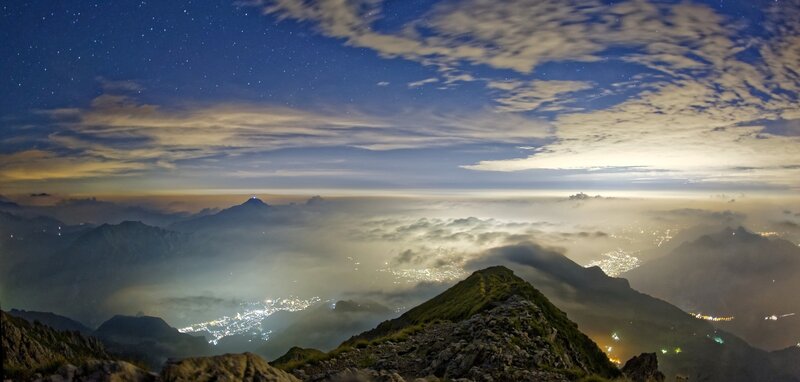 Mountain Peak at Night — Blue, Serene
