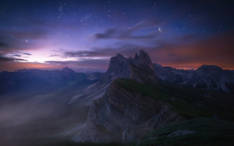 Mountain Peak at Night — Purple