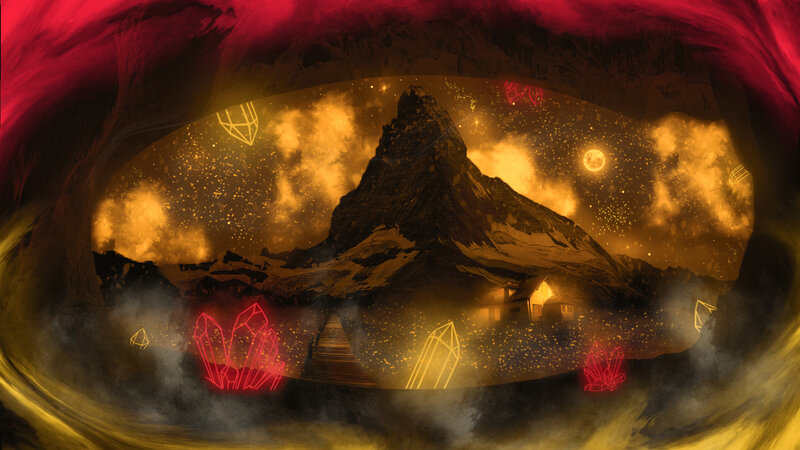 Mountain Peak at Night — Red