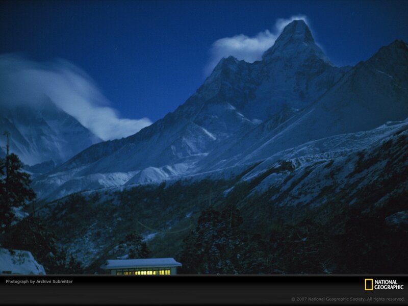 Mountain peak at night