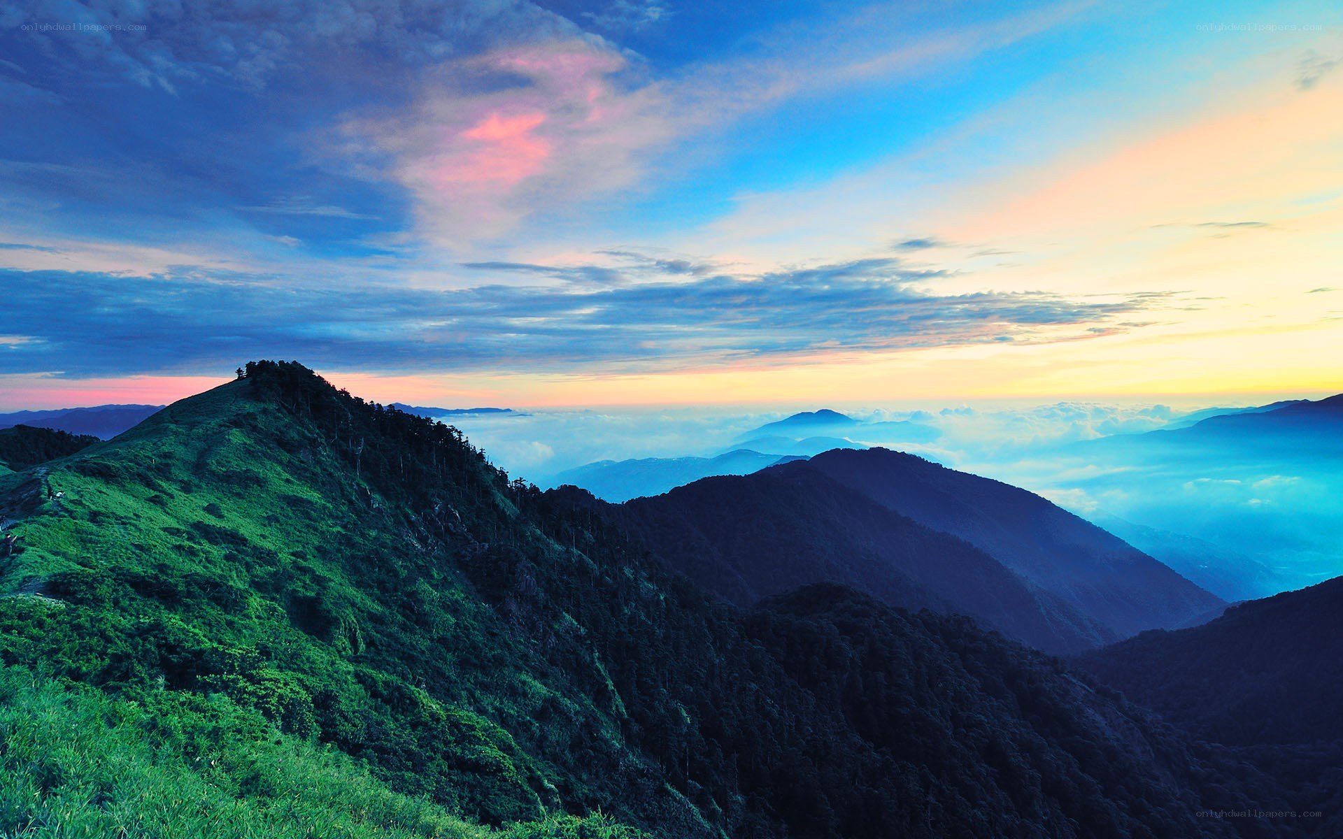 Mountain peak at sunrise