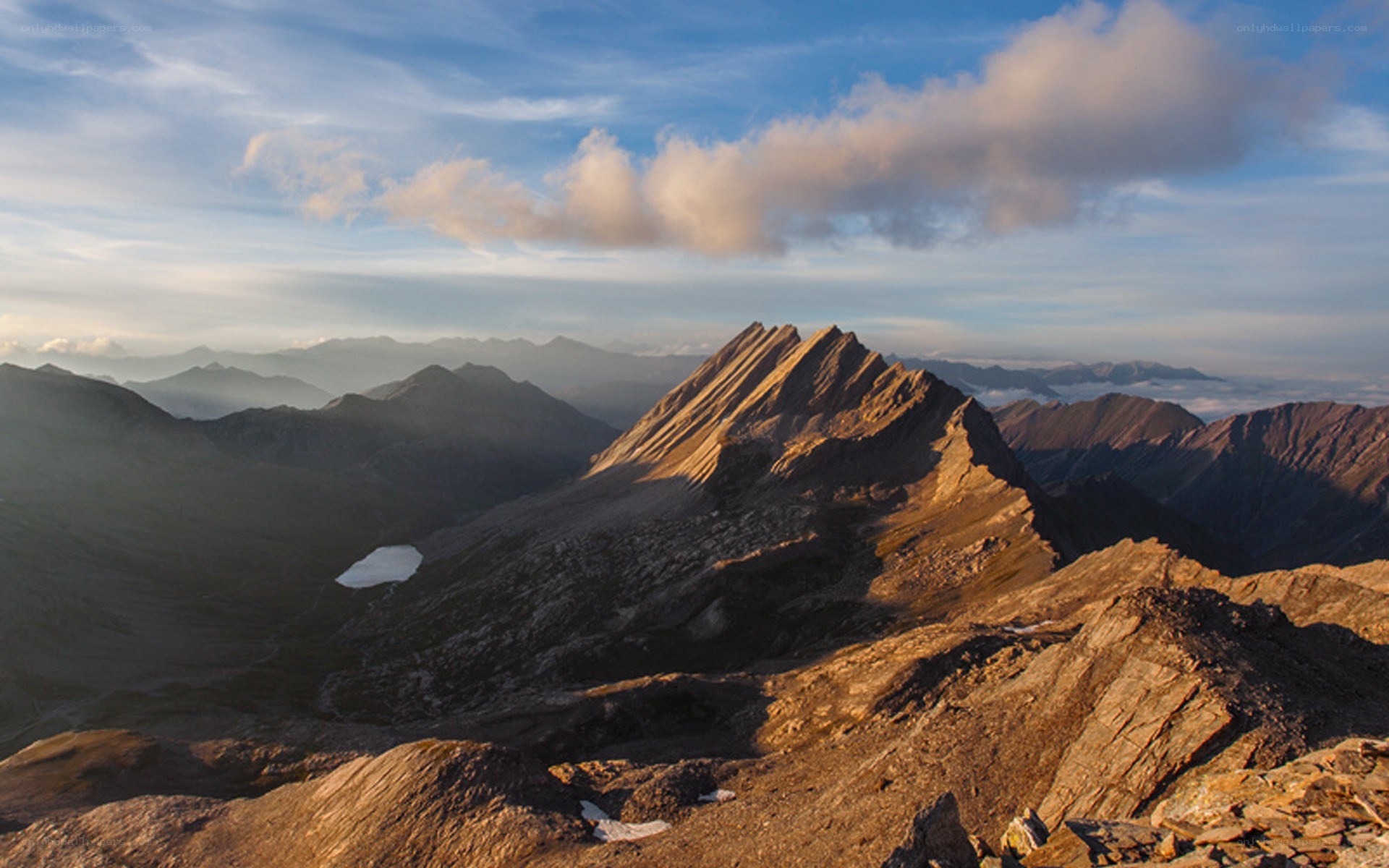 Mountain peak at sunrise