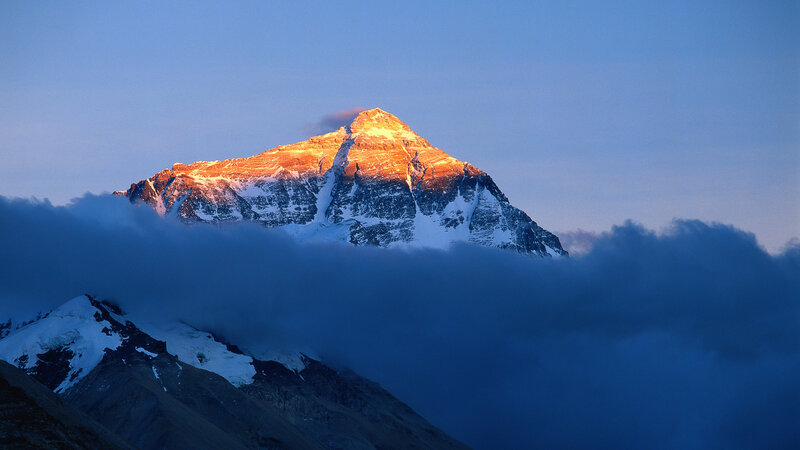 Mountain Peak at Sunrise — Blue, Dramatic, Photograph, Clouds
