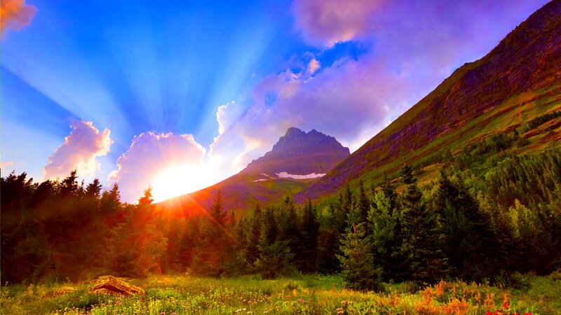 Mountain Peak at Sunrise — Blue, Dramatic, Photograph, Forest