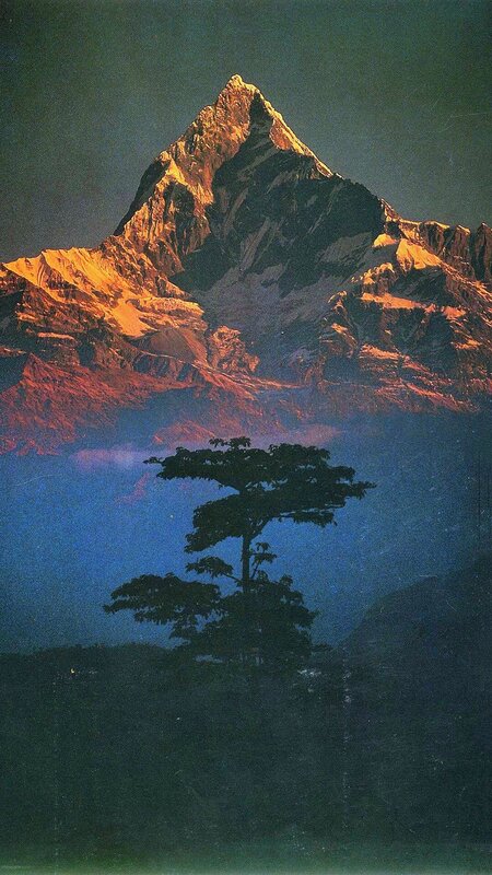 Mountain Peak at Sunrise — Blue, Dramatic, Photograph, Tree, Clouds