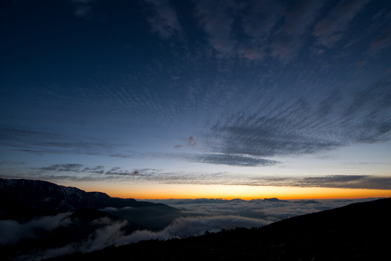 Mountain Peak at Sunrise — Blue, Serene, Photograph