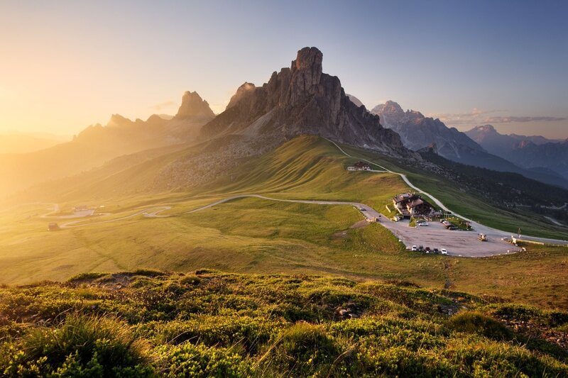 Mountain Peak at Sunrise — Green, Serene, Photograph, Mountains