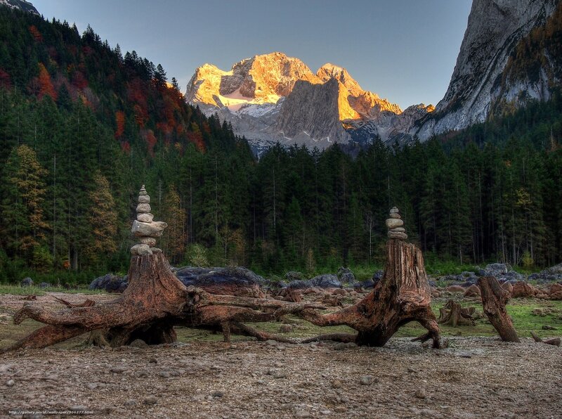 Mountain Peak at Sunrise — Green, Serene