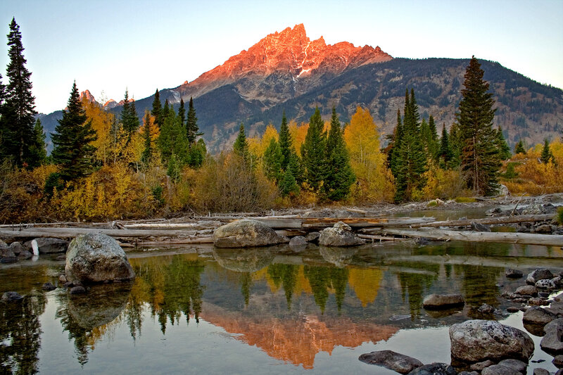 Mountain Peak at Sunrise — Orange, Serene