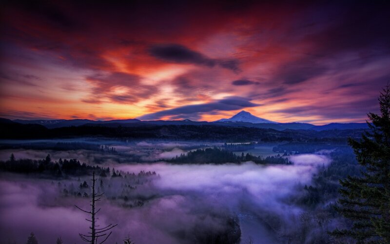 Mountain Peak at Sunrise — Purple, Dramatic, Photograph