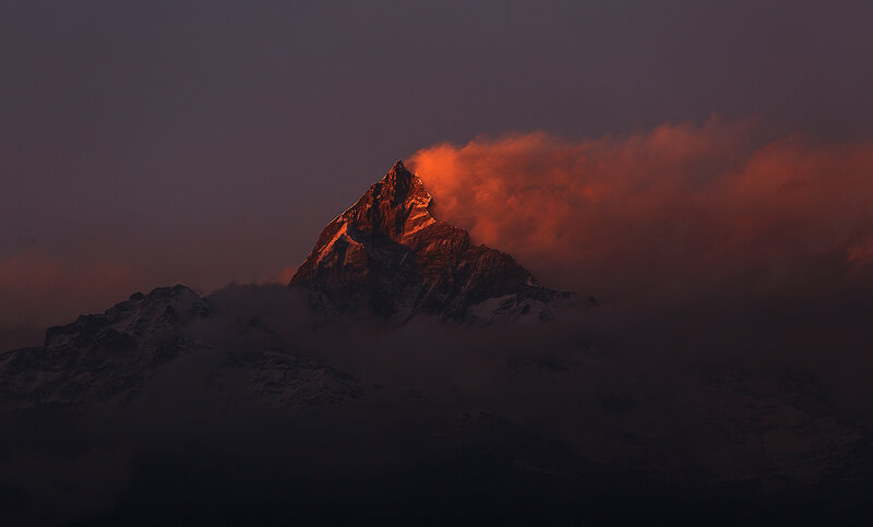 Mountain Peak at Sunrise — Red, Dramatic