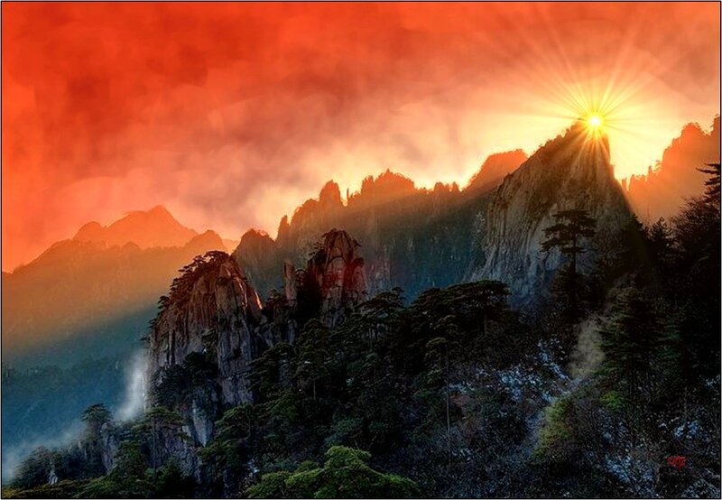 Mountain Peak at Sunrise — Red