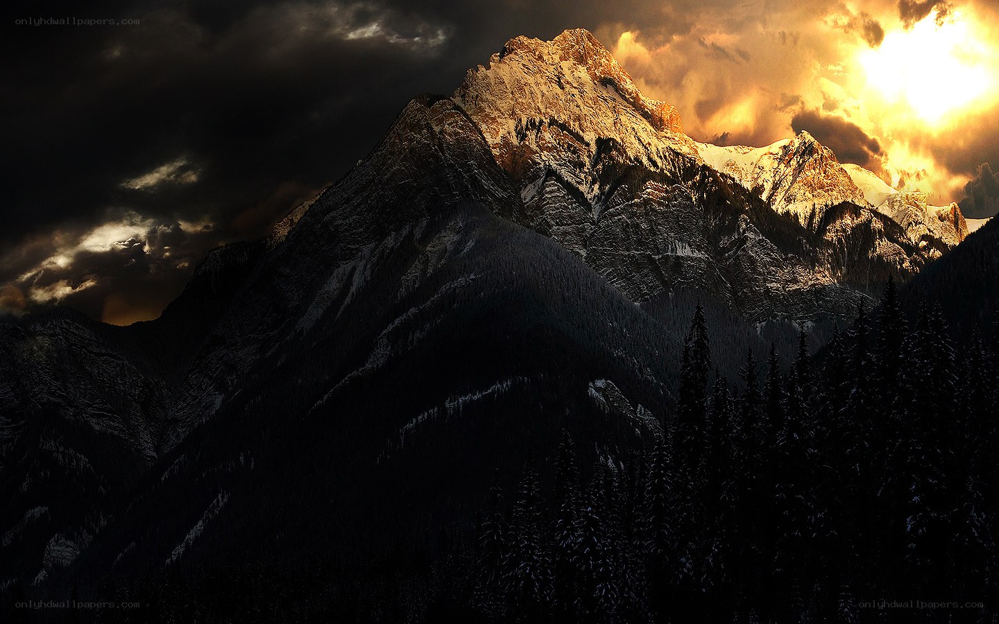 Mountain peak at sunset