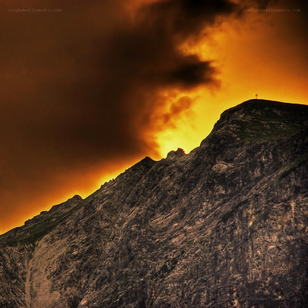 Mountain peak at sunset