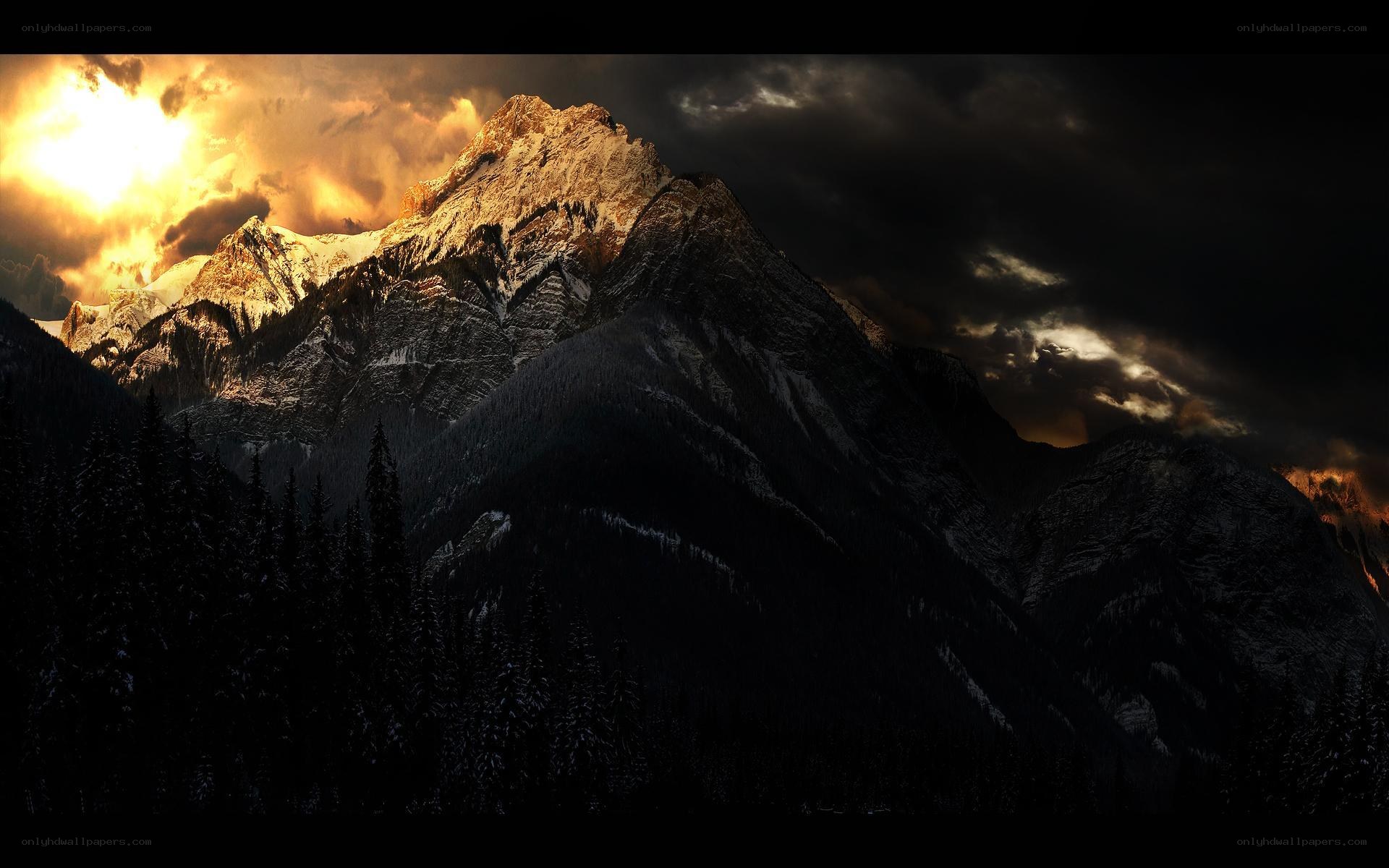 Mountain peak at sunset
