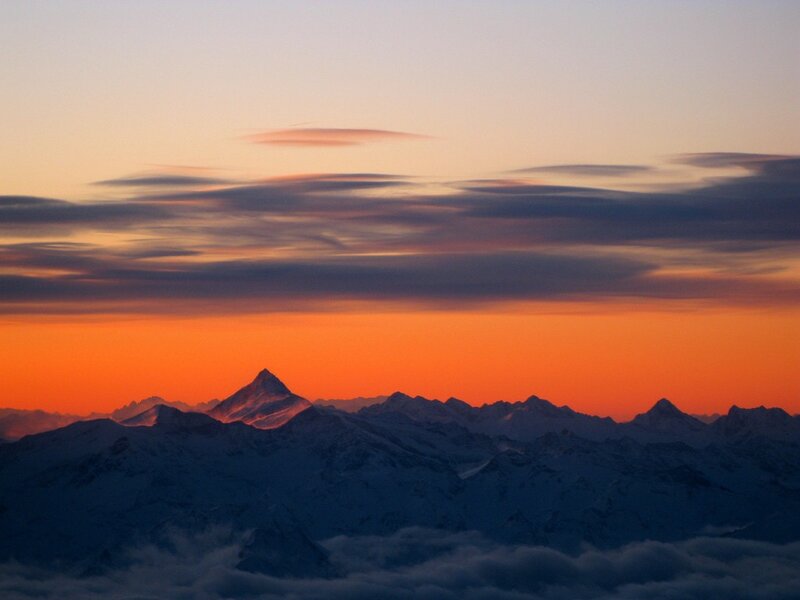 Mountain peak at sunset