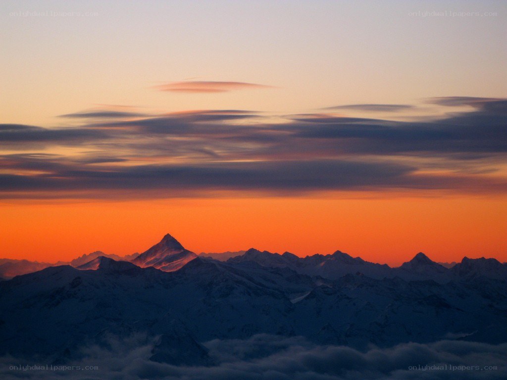 Mountain peak at sunset