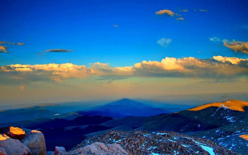 Mountain Peak at Sunset — Blue, Dramatic, Photograph, Clouds