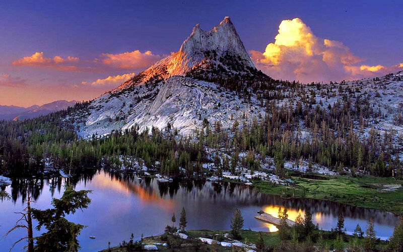 Mountain Peak at Sunset — Blue, Dramatic, Photograph, Lake
