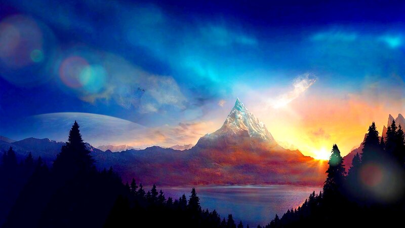 Mountain Peak at Sunset — Blue, Dramatic